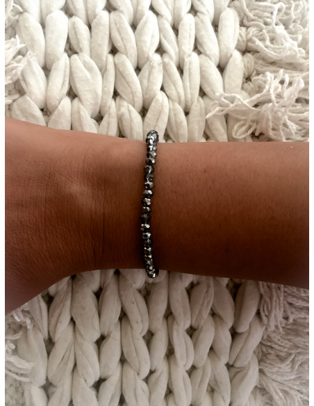 Bracelet élastique avec perle de cristal gris chromé - Style bohème chic | Bijou polyvalent pour une allure tendance
