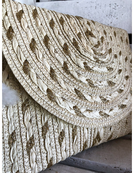 Pochette Bohème Chic Paille Tressée | Lurex Pailleté | Sac Bandoulière et Porté Main | Beige Clair | Élégance et bohème
