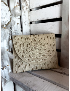 Pochette Bohème Chic Paille Tressée | Lurex Pailleté | Sac Bandoulière et Porté Main | Beige Clair | Élégance et bohème