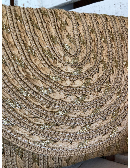 Pochette Bohème Chic en Paille Tressée | Fil de Lurex Pailleté | Sac Bandoulière et Porté Main | Marron Clair