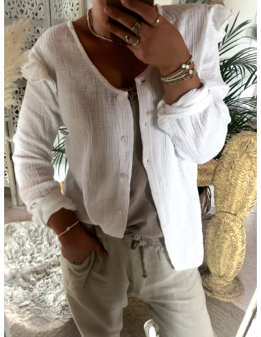 Blouse en Gaze de Coton Blanche