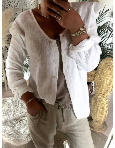 Blouse en Gaze de Coton Blanche