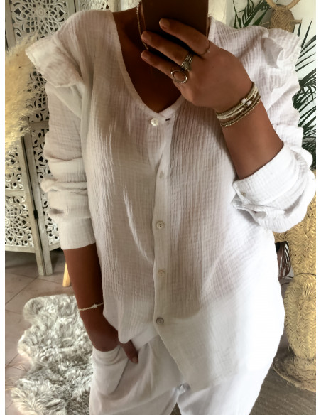 Blouse en Gaze de Coton Blanche