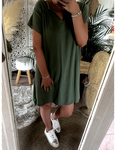 Robe Kaki en Lin et Coton : Confort Naturel et Style Bohème Chic