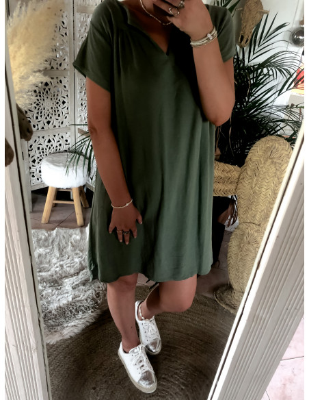 Robe Kaki en Lin et Coton : Confort Naturel et Style Bohème Chic