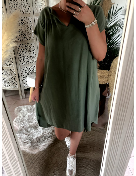 Robe Kaki en Lin et Coton : Confort Naturel et Style Bohème Chic