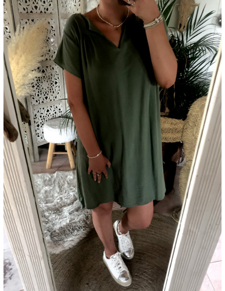 Robe Kaki en Lin et Coton : Confort Naturel et Style Bohème Chic