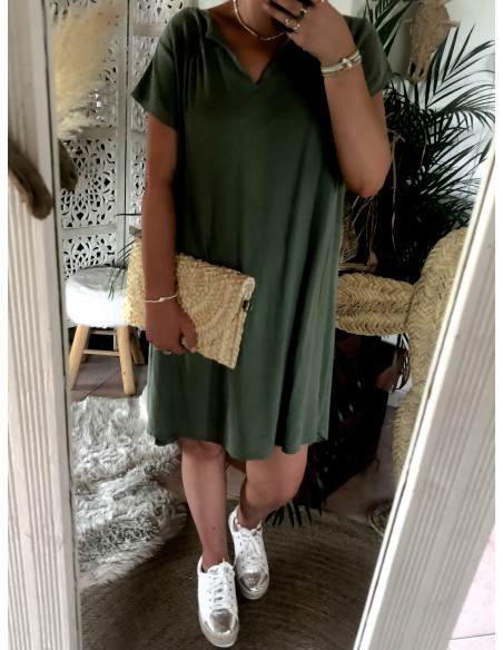 Robe Kaki en Lin et Coton : Confort Naturel et Style Bohème Chic