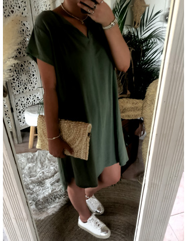 Robe Kaki en Lin et Coton : Confort Naturel et Style Bohème Chic