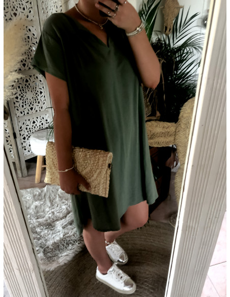 Robe Kaki en Lin et Coton : Confort Naturel et Style Bohème Chic