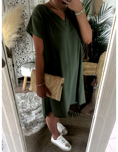 Robe Kaki en Lin et Coton : Confort Naturel et Style Bohème Chic
