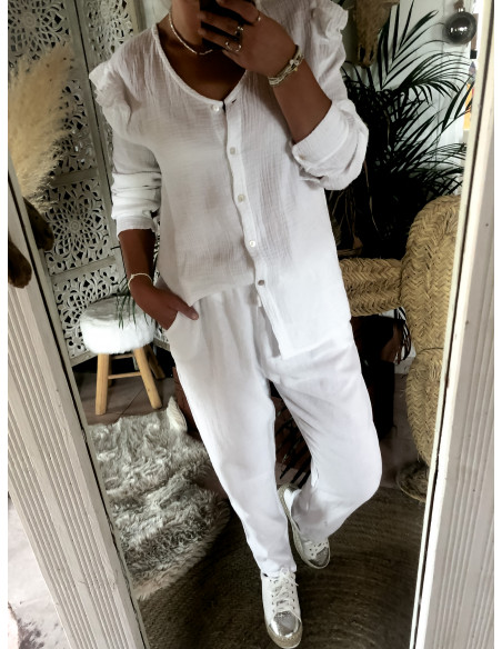 Pantalon en Lin et Coton Blanc : Confort et Style pour l'Été