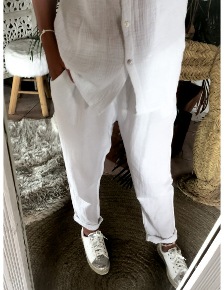 Pantalon en Lin et Coton Blanc : Confort et Style pour l'Été