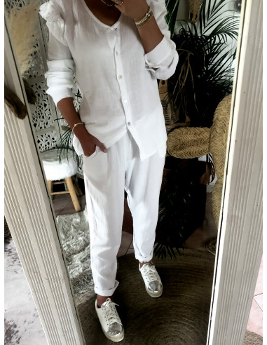 Pantalon en Lin et Coton Blanc : Confort et Style pour l'Été