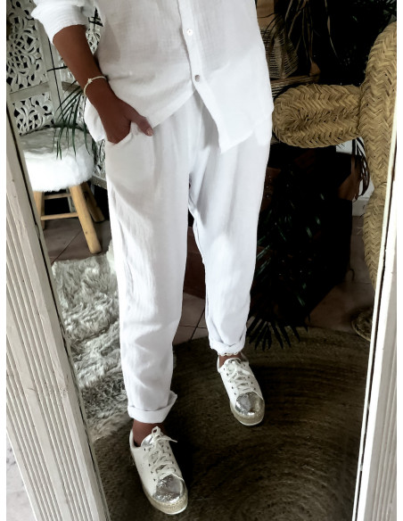 Pantalon en Lin et Coton Blanc : Confort et Style pour l'Été