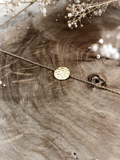 Bracelet plaqué or MARIE chaine et médaillon martelé bijoux plaqué or tendance femme