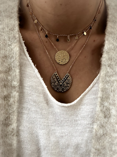 Collier plaqué or THEO femme chaine et pendentif MÉDAILLE MARTELÉE bijoux plaqué or tendance femme