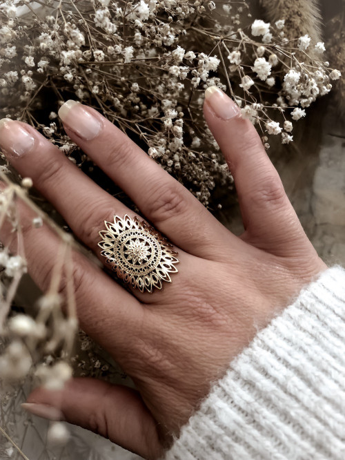 Bague plaqué or HURON femme grosse fleur filigrane bijoux plaqué or tendance femme
