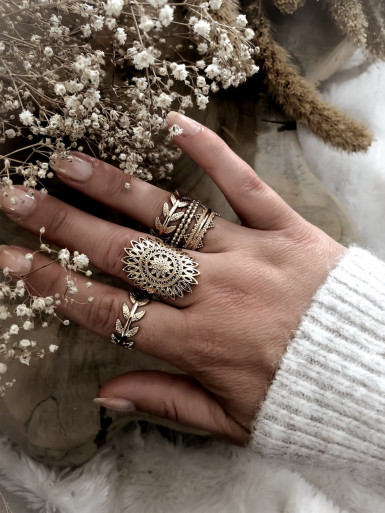 Bague plaqué or HURON femme grosse fleur filigrane bijoux plaqué or tendance femme