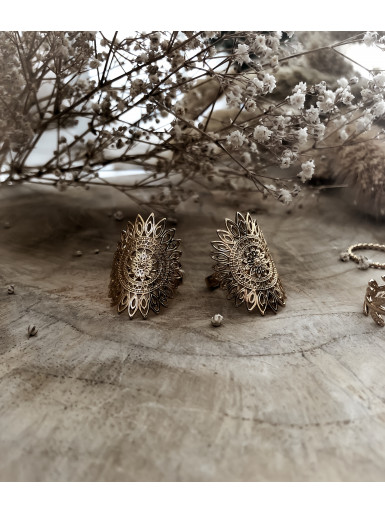 Bague plaqué or HURON femme grosse fleur filigrane bijoux plaqué or tendance femme