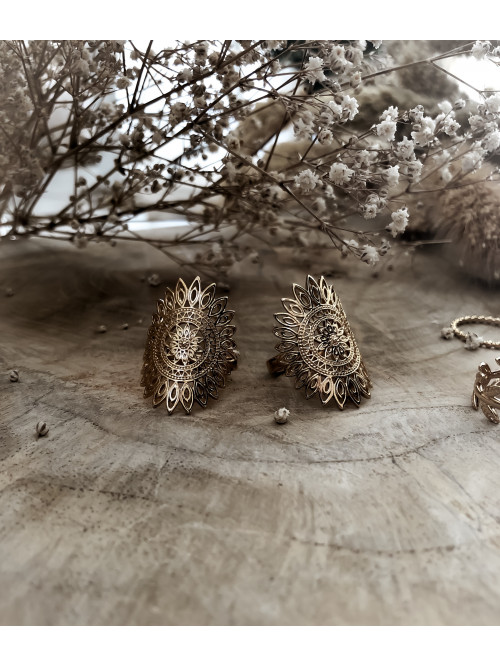 Bague plaqué or HURON femme grosse fleur filigrane bijoux plaqué or tendance femme