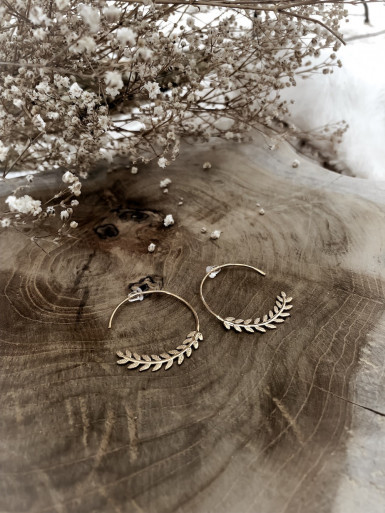 Boulces d'oreille créoles plaqué or couronne de laurier créoles ouvertes bijoux plaqué or tendance femme