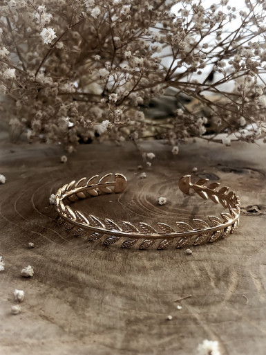 JONC plaqué or COURONNE DE LAURIER BRACELET RIGIDE AJUSTABLE bijoux plaqué or tendance femme