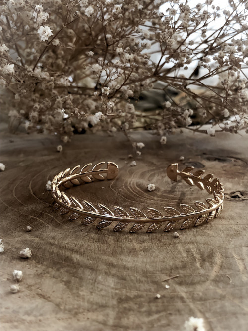 JONC plaqué or COURONNE DE LAURIER BRACELET RIGIDE AJUSTABLE bijoux plaqué or tendance femme