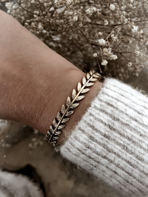 JONC plaqué or COURONNE DE LAURIER BRACELET RIGIDE AJUSTABLE bijoux plaqué or tendance femme