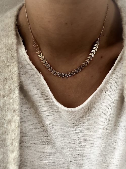 Collier plaqué or LAURIER femme chaine et feuilles de laurier bijoux plaqué or tendance femme