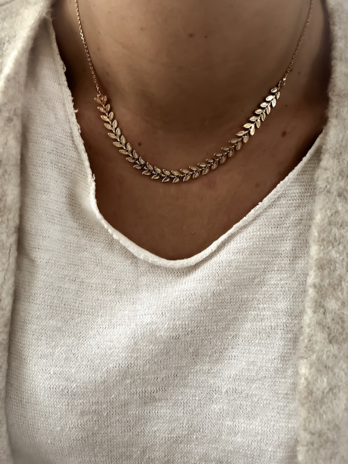 Collier plaqué or LAURIER femme chaine et feuilles de laurier bijoux plaqué or tendance femme