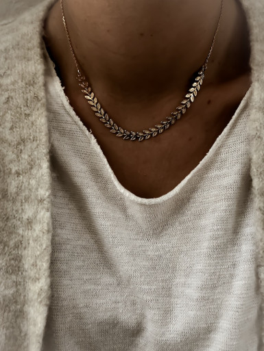 Collier plaqué or LAURIER femme chaine et feuilles de laurier bijoux plaqué or tendance femme