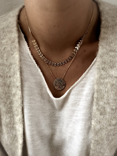 Collier plaqué or LAURIER femme chaine et feuilles de laurier bijoux plaqué or tendance femme
