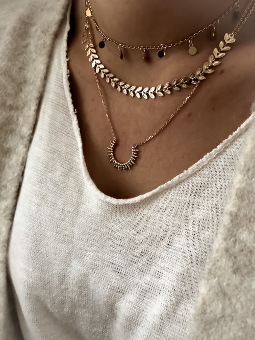 Collier plaqué or LAURIER femme chaine et feuilles de laurier bijoux plaqué or tendance femme