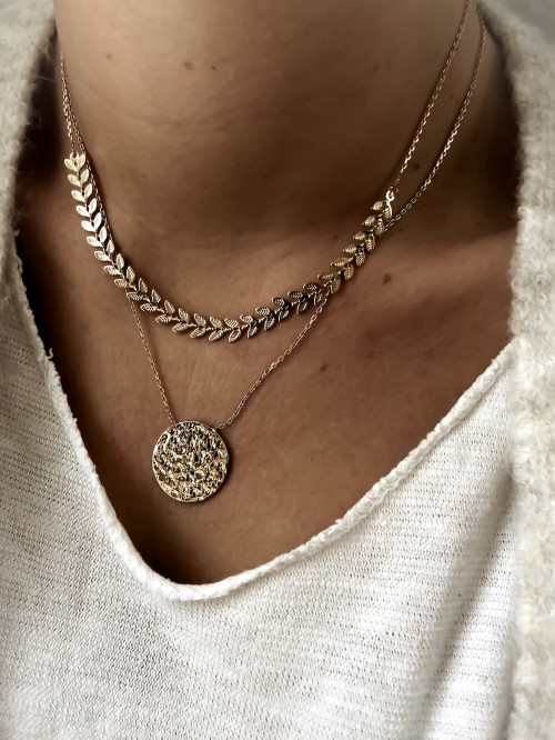 Collier plaqué or LAURIER femme chaine et feuilles de laurier bijoux plaqué or tendance femme