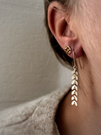 Boulces d'oreille pendante plaqué or feuilles de laurier bijoux plaqué or tendance femme