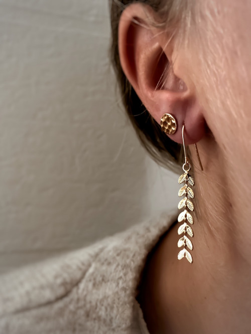 Boulces d'oreille pendante plaqué or feuilles de laurier bijoux plaqué or tendance femme