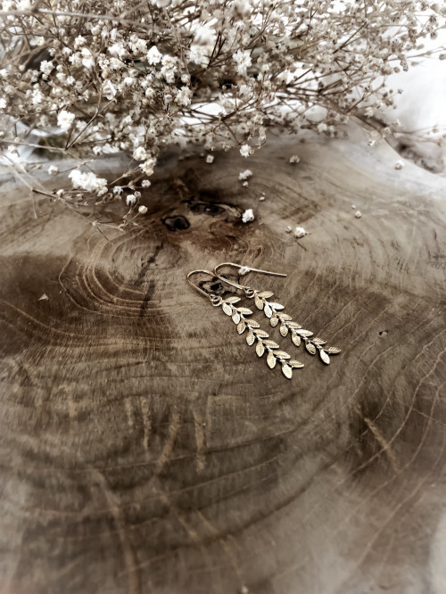 Boulces d'oreille pendante plaqué or feuilles de laurier bijoux plaqué or tendance femme