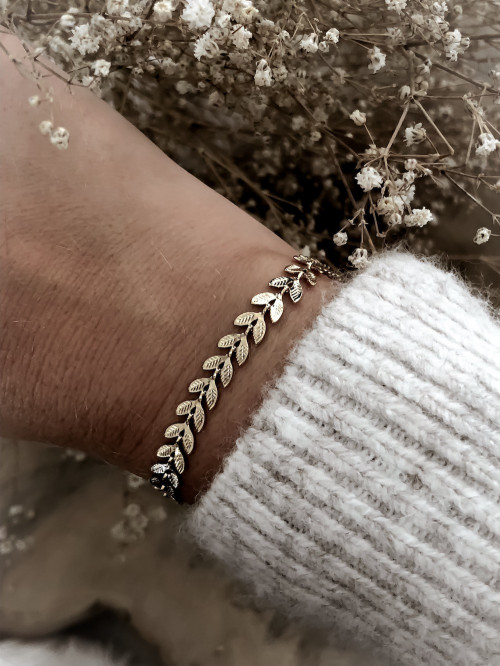 Bracelet plaqué or FEUILLES DE LAURIER bijoux plaqué or tendance femme