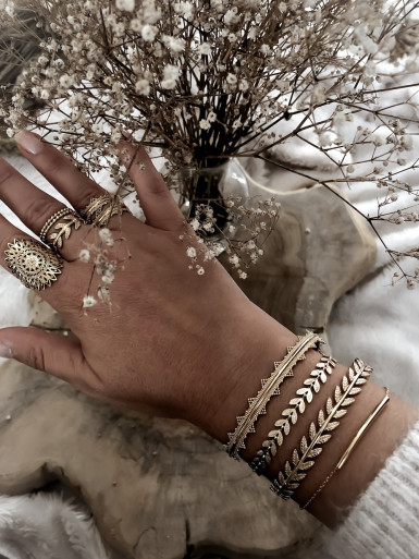 Bracelet plaqué or FEUILLES DE LAURIER bijoux plaqué or tendance femme