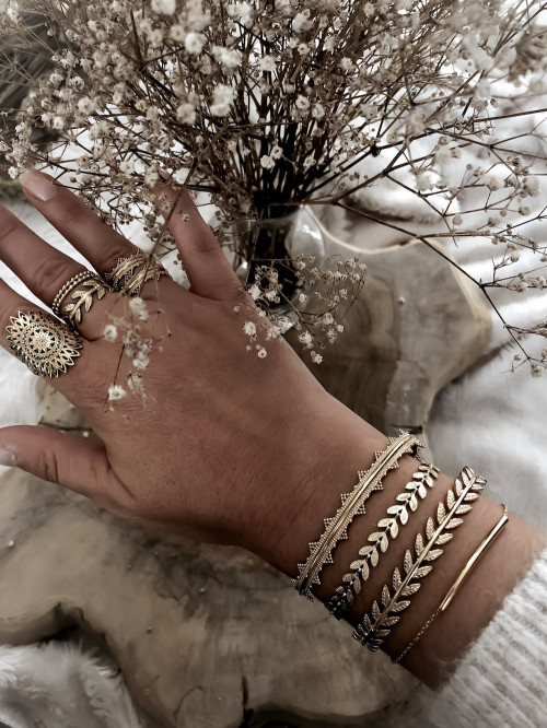 Bracelet plaqué or FEUILLES DE LAURIER bijoux plaqué or tendance femme