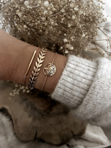 Bracelet plaqué or FEUILLES DE LAURIER bijoux plaqué or tendance femme