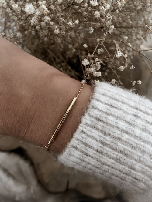 Bracelet plaqué or LOU chaine et tube bijoux plaqué or tendance femme