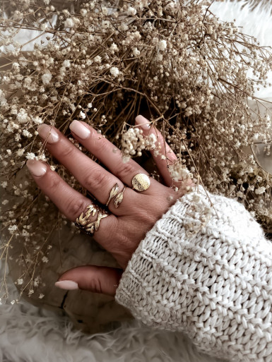 Bague plaqué or LORIE medaille vintage martelée bijoux plaqué or tendance femme