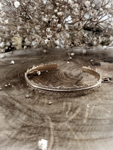 JONC plaqué or COURONNE ETHNIQUE REINE BRACELET RIGIDE AJUSTABLE bijoux plaqué or tendance femme