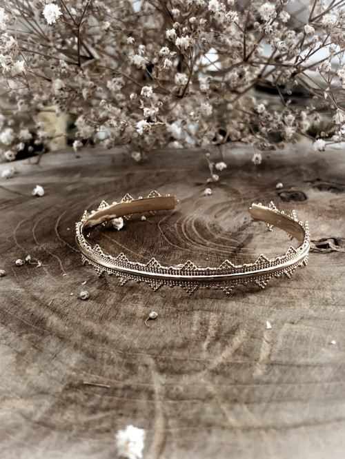 JONC plaqué or COURONNE ETHNIQUE REINE BRACELET RIGIDE AJUSTABLE bijoux plaqué or tendance femme