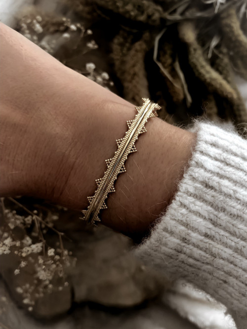 JONC plaqué or COURONNE ETHNIQUE REINE BRACELET RIGIDE AJUSTABLE bijoux plaqué or tendance femme