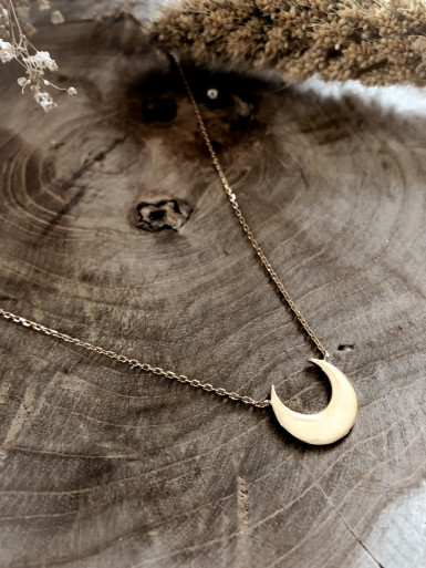 Collier plaqué or LUNA femme chaine et DEMI LUNE CORNE bijoux plaqué or tendance femme
