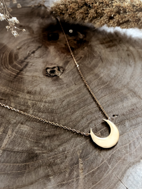 Collier plaqué or LUNA femme chaine et DEMI LUNE CORNE bijoux plaqué or tendance femme