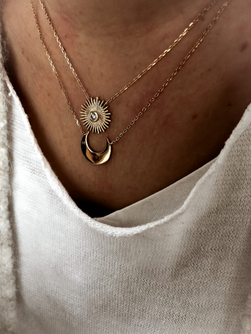Collier plaqué or LUNA femme chaine et DEMI LUNE CORNE bijoux plaqué or tendance femme